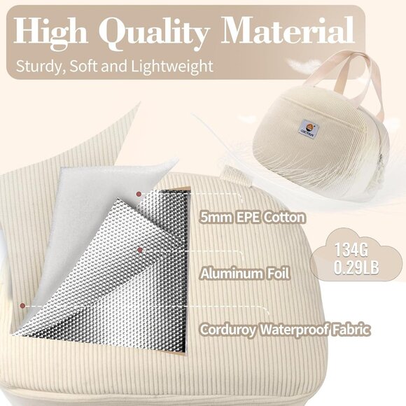 Cute Corduroy Lunch Box for Women & Teens, Insulated Tote for Work/School Beige - Picture 3 of 7